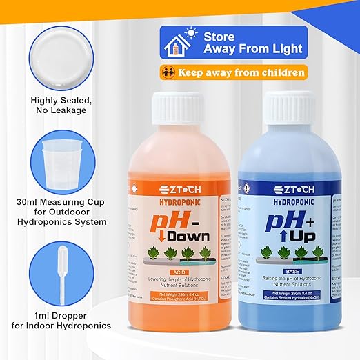 pH UP and Down for Hydroponic Plants, Adjust The pH Balance of Reservoir Water and Nutrient Solutions in Hydroponics Growing System, pH Adjuster, pH Down Acid 8.4oz and pH UP Base 8.4oz