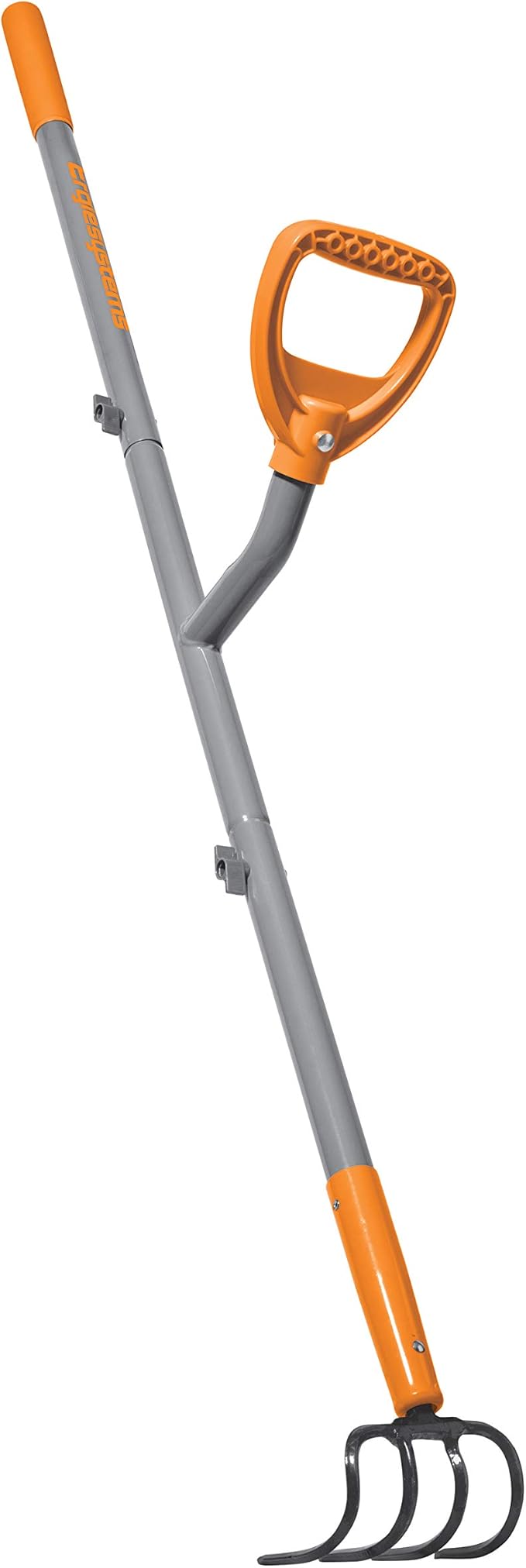 ErgieShovel 54" Ergonomic Steel Garden Cultivator w/ D Grip Handle, 4 Tine Head Lawn Tool for Yard Work, Soil Aeration, & Weeding, Orange - ERG-CLTV45