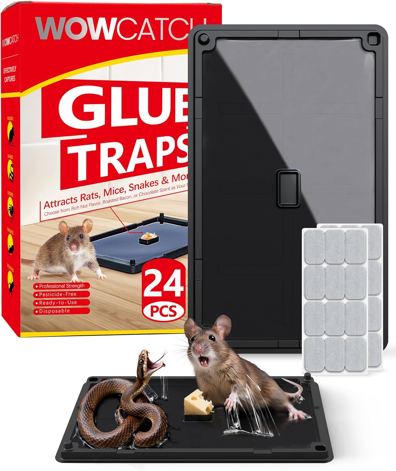Rat, Snake and Mouse Traps 12 PK, Large Bulk Sticky Glue Traps Indoor for Home Pre-baited, Pet Safe Rodent Catcher for Garage, Kitchen, Catches Roaches, Spiders, Lizard, Non-Toxic, Large