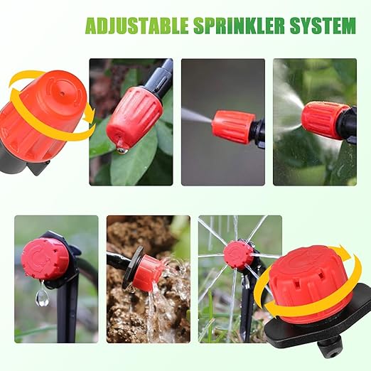 164FT Drip Irrigation System, 192Pcs Automatic Garden Watering System with Adjustable Misting Nozzle Sprinkler, 1/4 inch Blank Distribution Tubing Watering Drip Kit for Greenhouse, Patio, Lawn (164FT)