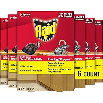 Raid Double Control Small Roach Baits, Plus Egg Stoppers, Child Resistant, For Indoor Use, Kills Roaches for 3 Months, 12 Count