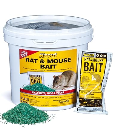 Kaput Rat & Mouse Bait- Effective Warfarin Formula for Rodent Control - Low Toxicity Rat Bait, Safe for Pets & Wildlife - Indoor & Near-Building Use, 32 Packets, 2 oz Each