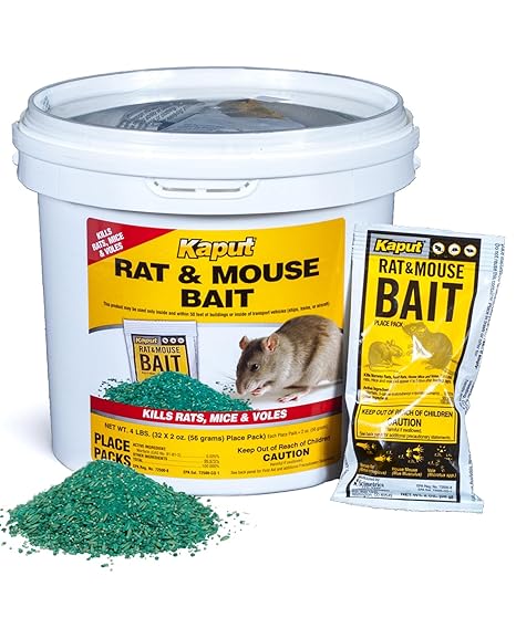 Kaput Rat & Mouse Bait- Effective Warfarin Formula for Rodent Control - Low Toxicity Rat Bait, Safe for Pets & Wildlife - Indoor & Near-Building Use, 32 Packets, 2 oz Each
