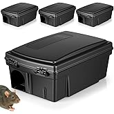 Qualirey 4 Pack Rat Bait Stations Large Rodent with Key Reusable Mouse Stations Mice Blocks Heavy Duty Boxes for Outdoor Rodents Mice Blocks, Bait Not Included, Black (9.8 x 7.5 x 3.9 Inches)