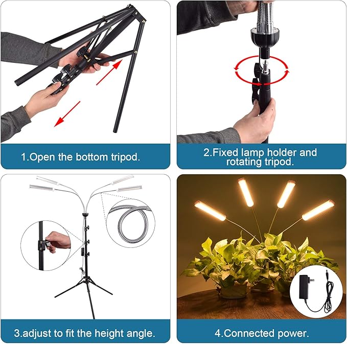 Grow Lights for Indoor Plants,Lxyoug Full Spectrum with 60" Extendable Tripod Stand,420 LEDs 200W Auto On/Off Timing Function Four-Heads Floor Plant Grow Light for Various Plants
