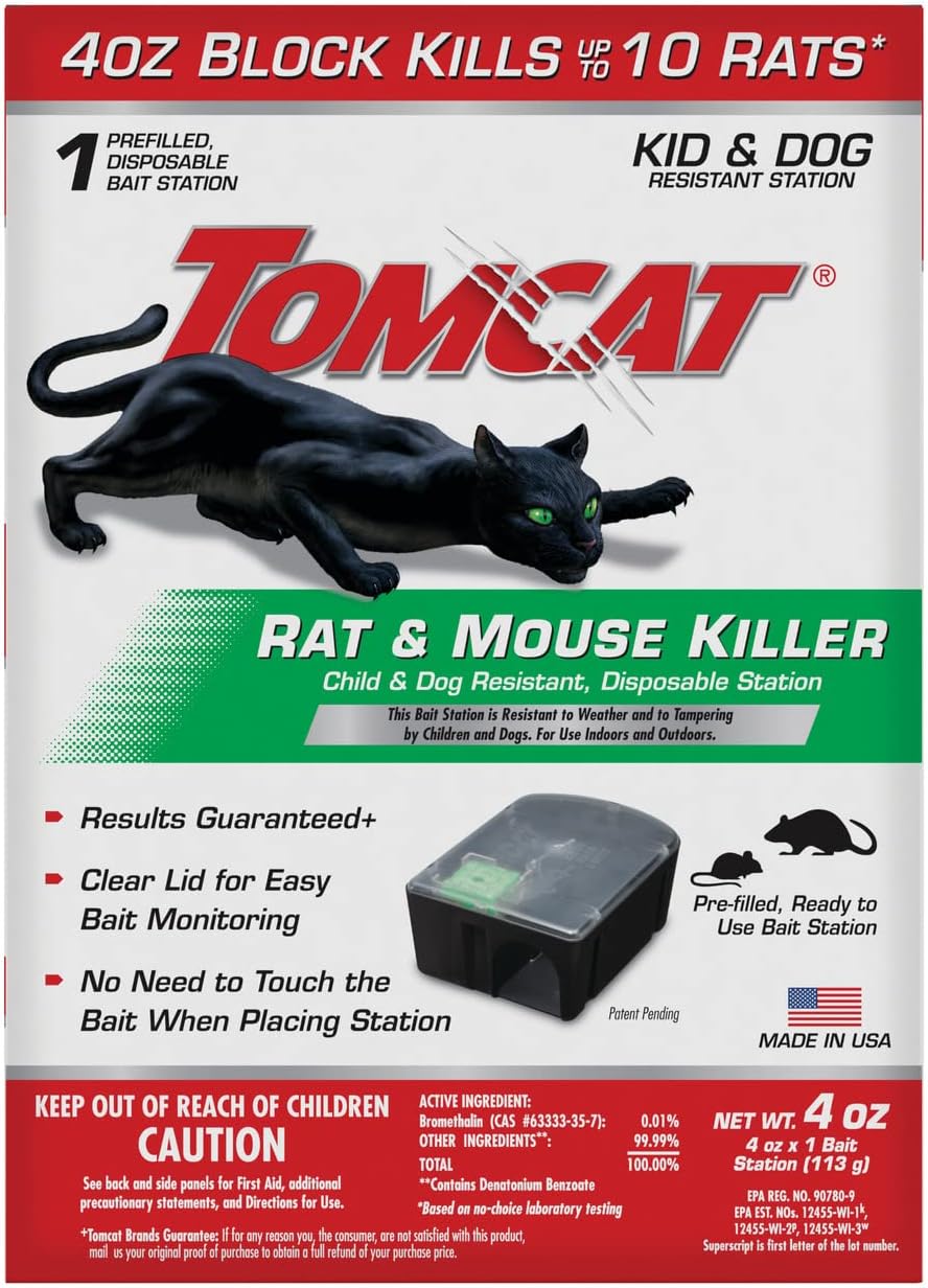 Tomcat Rat & Mouse Killer, Child & Dog Resistant Refillable Station — Tamper-Resistant Indoor/Outdoor Bait Station with Clear Monitoring Window, 1 Station and 15 Bait Blocks