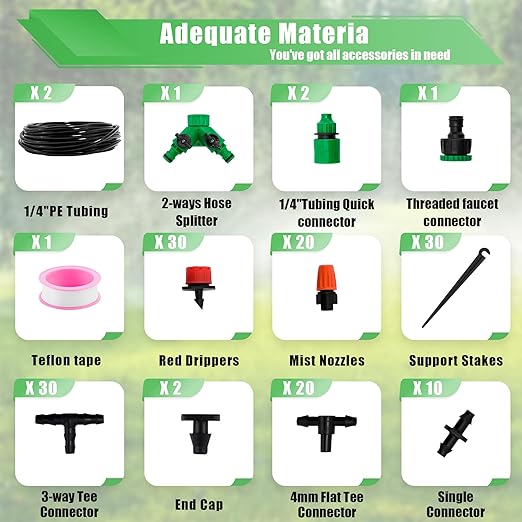 Drip Irrigation System Kit, Garden Watering System Automatic Irrigation Equipment for Garden Greenhouse Patio Lawn, Misting Sprinkler Efficient Sprinkler System Kit