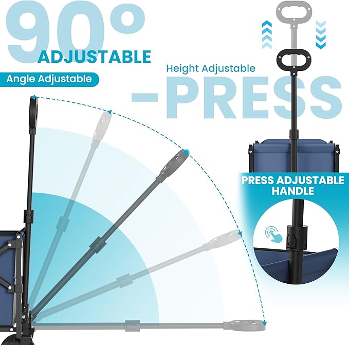 Collapsible Wagon with Tailgate, Wagons Carts Foldable with 350lbs Capacity, Lightweight Portable Utility Wagon Cart (Navy)