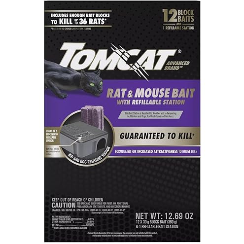 Tomcat Mouse Killer Refillable Bait Station with Advanced Formula Bait, 1 Station and 12 Poison Block Refills