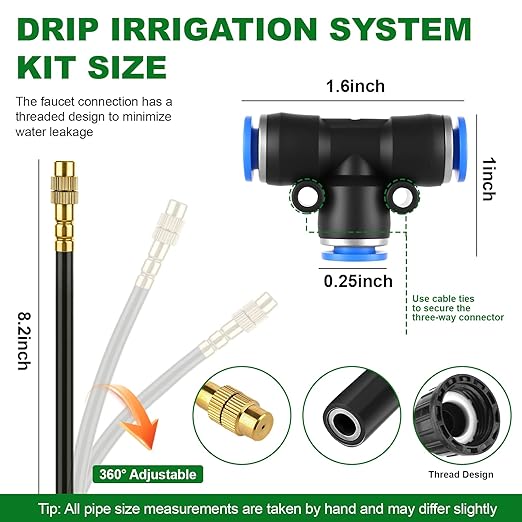 Drip Irrigation System 100FT, 1/4 inch Hose Garden Irrigation Kit with 30pcs 360° Adjustable Copper Nozzles, Upgrade Atomizing Watering System for Yard, Plants, Lawn, Greenhouses Accessories
