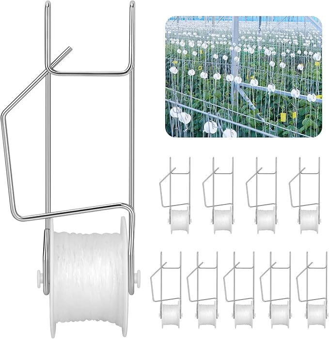 10 Pack Tomato Roller Hooks with 49.2FT String,Tomato Roller Hooks for Greenhouse,Plant,Flower Vine Crop Trellis Kit