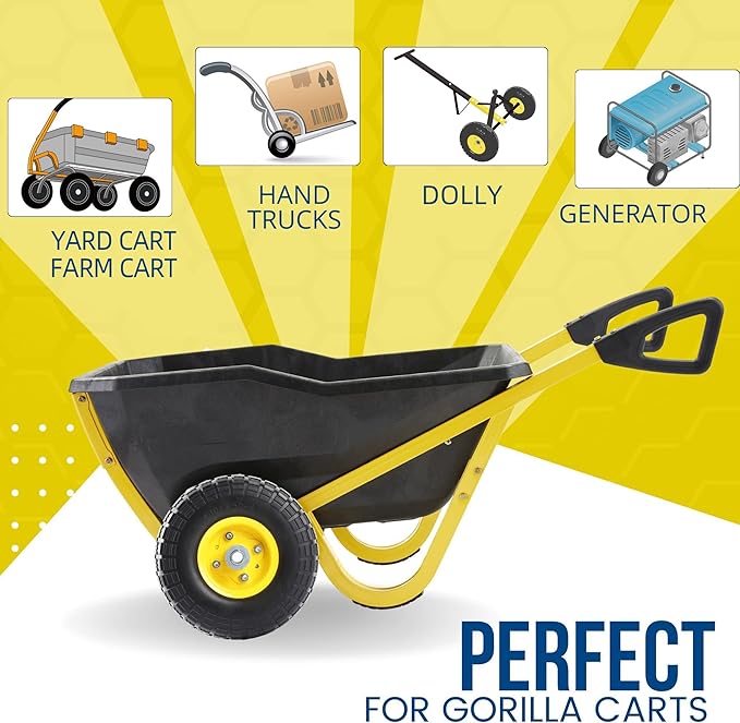 (2-Pack) 10-Inch Solid Tire Wheels - Replacement 4.10/3.50-4" Flat Free Tires and Wheels with 5/8" Axle Bore Hole Bearings, 2.17" Offset Hub -Perfect for Hand Truck, Wheelbarrow, Gorilla Carts