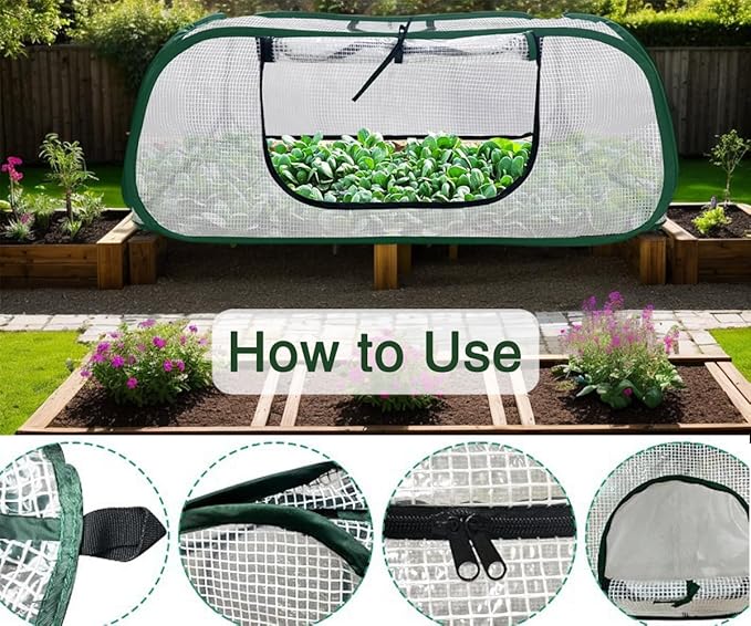 Collapsible Pop-Up Mesh Plant Greenhouse Cover with Side Window Protector Cage, Raised Beds Row Netting, Animal/Insect Barrier with Stakes for Fruits, Vegetables & Seedlings