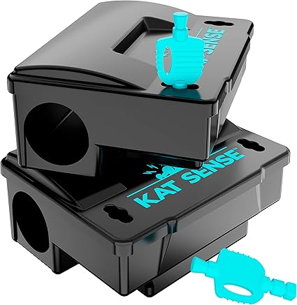 Kat Sense Rat Bait Station Traps, Reusable Humane Rodent Box Against Mice Chipmunks N Squirrels That Work, Smart Tamper Proof Cage House to Secure Bait Block and Pellets, Mouse Bait Station Outdoor