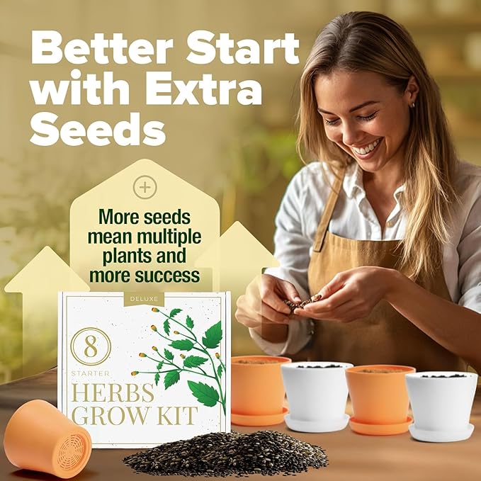 HOME GROWN Gift Herb Kit – 8 Herb Seeds Set with Basil, Cilantro, Mint & More, Complete Indoor Grow Kit for Kitchen, Gardening Gifts for Women & Men, Ideal for Cooking & Home Décor