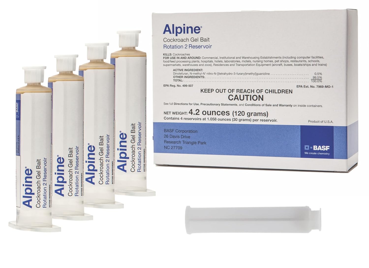 BASF Alpine Rotation 2 Cockroach Gel Bait Roach Killer for Indoor or Outdoor Infestation Control, Syringe Applicator 30 gram, 4 Pack