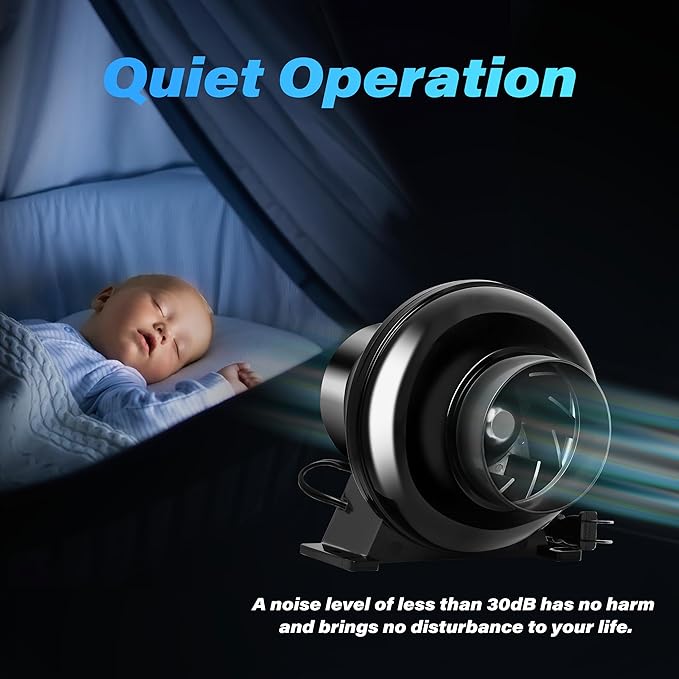 HealSmart 4 Inch 195 CFM Exhaust Inline Vent Booster Blower and 8 Feet Non-Insulated Flex Air Aluminum Foil 2 Clamps for Indoor Grow Tent Hydroponics Ventilation, Quiet, Fan+Ducting