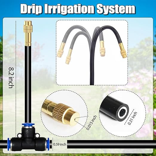 50Ft Drip Irrigation System 360°Adjustable Atomizing Copper Nozzle Irrigation System for Garden Watering System 5/16"Bendable Drip Irrigation Kit for Garden Yard Lawn Plants (50FT)