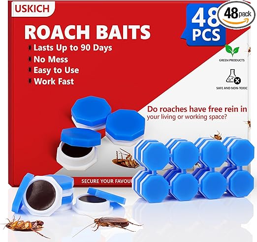 48Pack Roach Gel Bait,Roach Repellent for Home - Fast Acting Cockroach Killer Gel,Roach Killer Indoor Infestation Solution,Long Lasting Natural Roaches Control for Kitchen, Bathroom, Garage