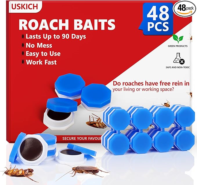 48Pack Roach Gel Bait,Roach Repellent for Home - Fast Acting Cockroach Killer Gel,Roach Killer Indoor Infestation Solution,Long Lasting Natural Roaches Control for Kitchen, Bathroom, Garage