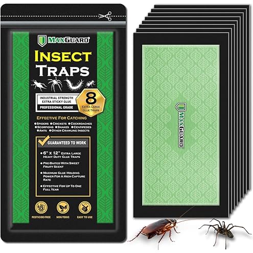 MaxGuard Mini Glue Traps (48 Traps) Non-Toxic Extra Sticky Glue Board Pre-Baited with Fruity Scent Attractant Trap & Kill Insects, Bugs, Spiders, Crickets, Scorpions, Cockroaches, Centipedes, Mice
