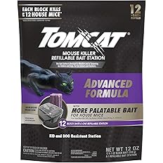 Tomcat Mouse Killer Refillable Bait Station with Advanced Formula Bait, 1 Station and 12 Poison Block Refills