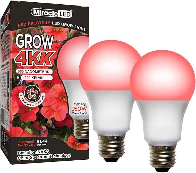 Miracle LED 4KK Professional Indoor Grow Light Bulb – 4000K Red Spectrum Replace 150W Grow Bulbs for Vegetables, Herbs, Hydroponics. (2-Pack)
