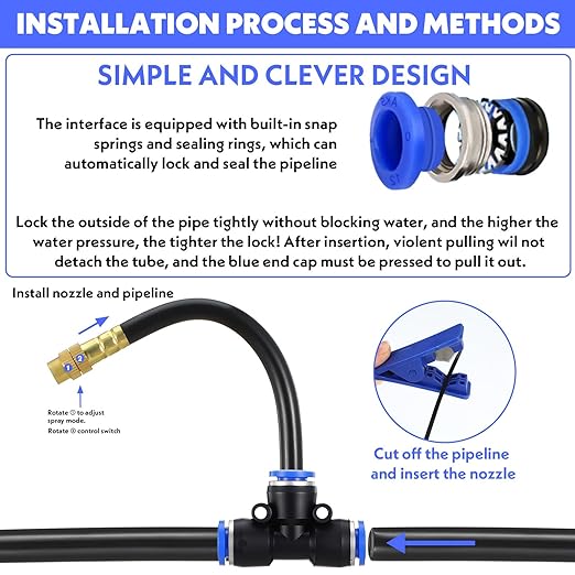 49.21Ft Drip Irrigation Kit, Garden Drip Irrigation System - 360° Adjustable Automatic Watering System with Brass Nozzles for Yard, Lawn, Greenhouse Plants