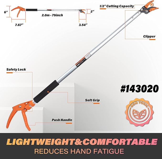 KSEIBI 143020 Long Reach Cut and Hold Bypass Pruner Max Cutting 1/2 inch (7.0 ft - 2.0m)
