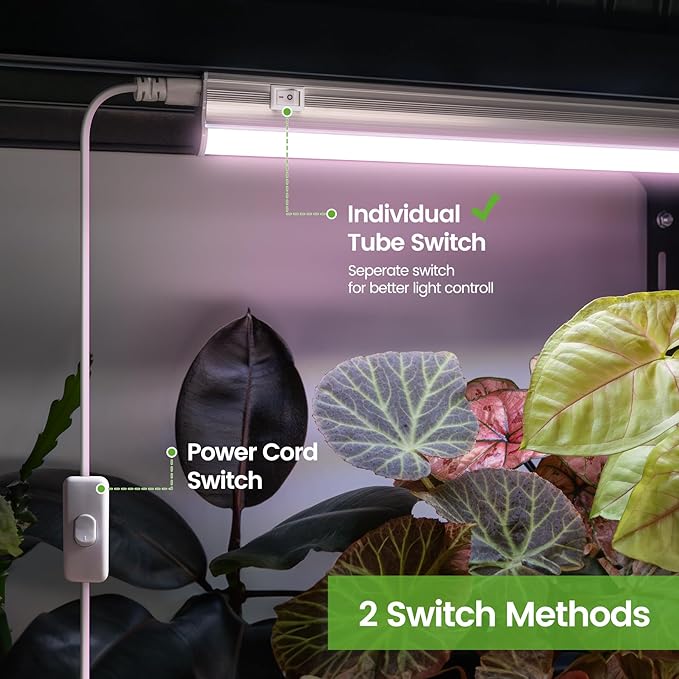 T5 LED Grow Light 1ft 20W, Full Spectrum 5000K, High PPFD Linkable Plant Light Strips for Indoor Plants, On/Off Switch, 3 Mounting Options for Seed Starting, Herbs, Shelves & Seedlings