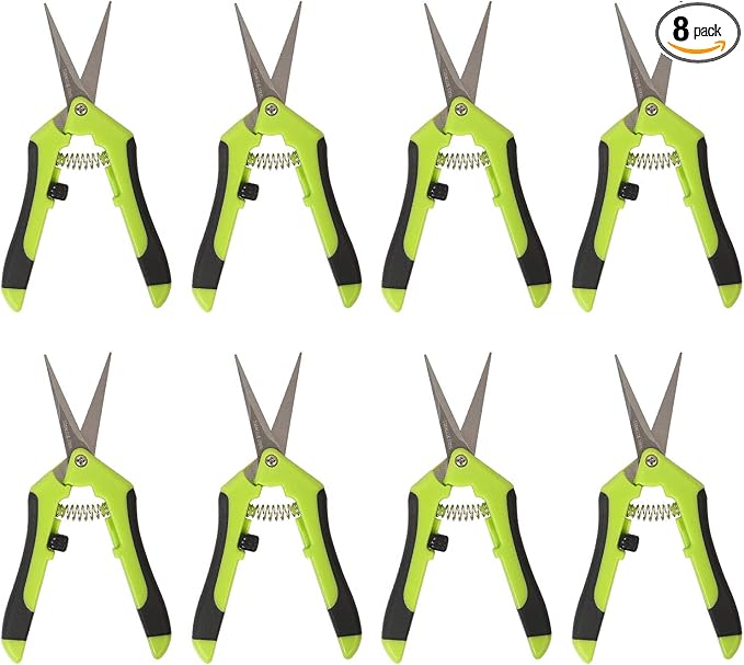 KEILEOHO 8 Pack 6.5 Inch Bud Trimming Scissors, Professional Stainless Steel Gardening Hand Pruners Micro-Tip Pruning Snips with Straight Blades for Trimming Garden Herb Plants Flowers