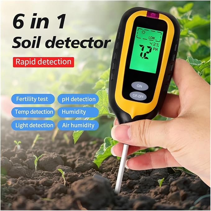 Soil Test kit 6 in 1 Soil PH Meter Fertility Soil Sunlight Ambient Humidity Temp Tester Monitor Detector Garden Soli Analyzer Gardening Supplies