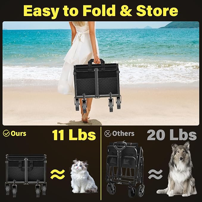 Wagons Cart Foldable, 360LBS Collapsible Wagon Cart with Wheels, Portable All Terrain Folding Utility Grocery Wagon for Shopping Camping Groceries Outdoor Sports, Heavy Duty, Rolling
