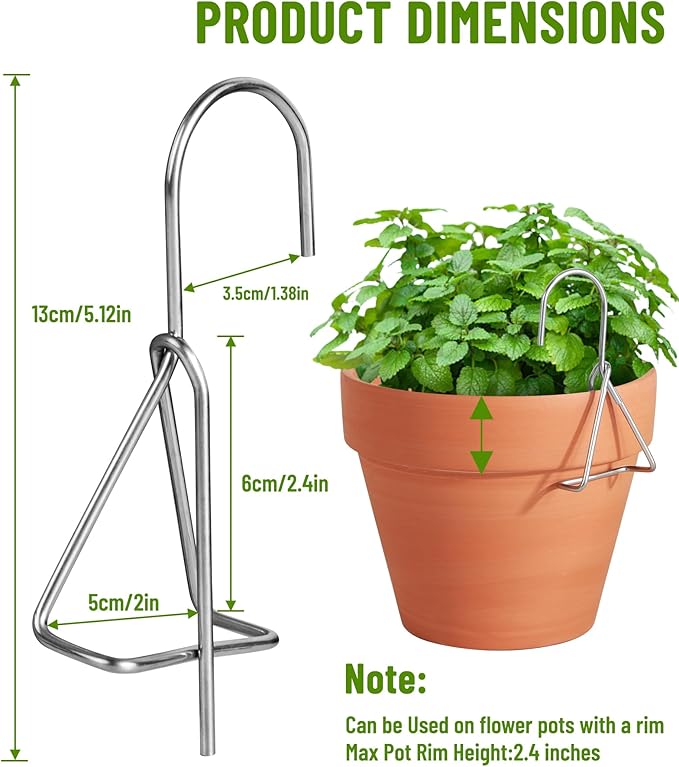 10 Packs Terracotta Pots Hanger Hooks,Sturdy Thick Stainless Steel Plant Hanger,Flower Pot Holders for Clay Pots,Wall and Fence Mounted Plant Holder,Terra Cotta Pot Hanging Holders(Side Hang,10Pack)