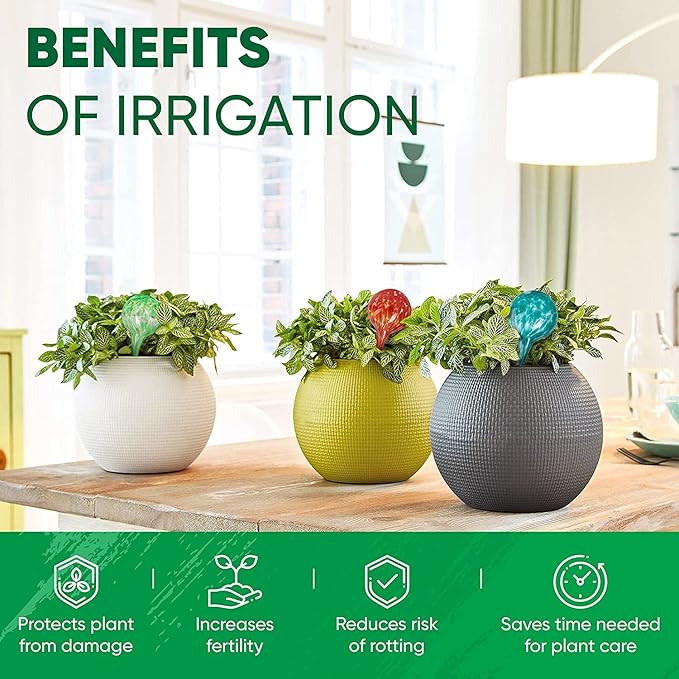 Plant Watering Globes Set of 2 - Large Self Watering Globes for Indoor & Outdoor Plants - Multicolored, Automatic, Glass Watering Bulbs for Daily Use, Plant Watering Devices
