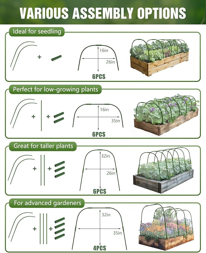 joyhalo Garden Netting for Raised Beds, 6 Sets Garden Hoops with for Raised Beds 10x30 Ft Garden Net, Bird & Cicada Net for Trees, Garden Mesh Netting for Greenhouse, Vegetable, 18 Clips Included