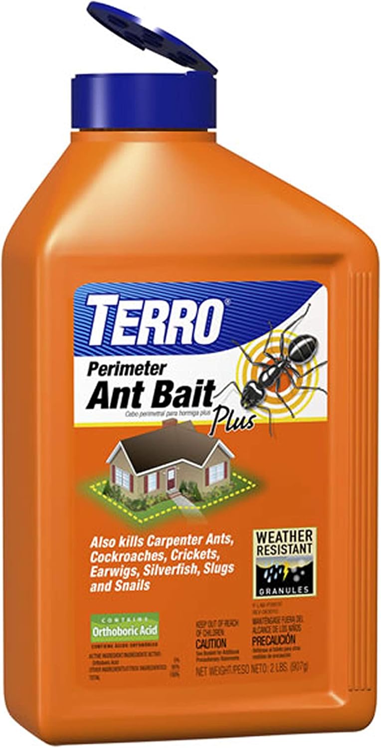 TERRO T2600 Perimeter Outdoor Ant Bait Plus - Attracts and Kills Carpenter Ants, Roaches, Crickets, Earwigs, Silverfish, Slugs and Snails - 2 Pack, 4Lbs
