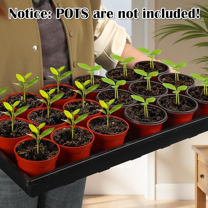 1020 Flat Seed Starter Trays 10 Pack, Plastic Nursery Pots Trays & Seeds Potting Plants Tray, Durable Carrying Seedling Starting Tray for Planting (Black)