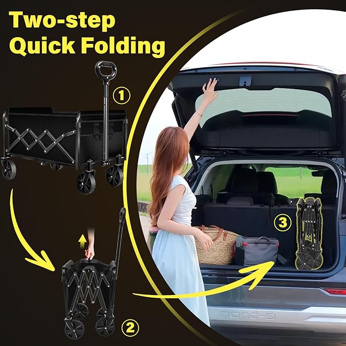 Wagons Cart Foldable, 360LBS Collapsible Wagon Cart with Wheels, Portable All Terrain Folding Utility Grocery Wagon for Shopping Camping Groceries Outdoor Sports, Heavy Duty, Rolling