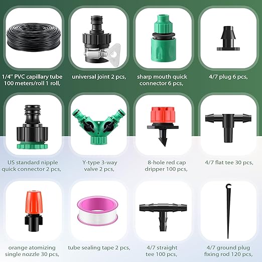 VIHOSE 328 FT Drip Irrigation System Kit 1/4" Blank Distribution Tubing Automatic Garden Watering Sprinkler System Sprinkler Kit for Garden Raised Bed Greenhouse Yard Lawn Plant Misting System