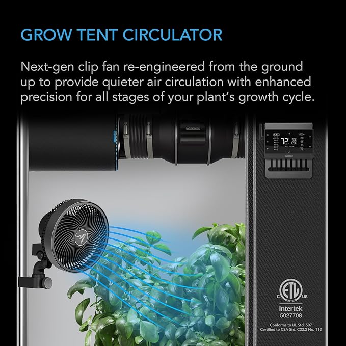 AC Infinity CLOUDRAY A6, Grow Tent Clip Fan 6” with Redesigned Long-Life EC Motor, Custom 10 Dynamic Wind Speeds, Weatherproof IP-54, Manual Swivel, for Hydroponics Circulation Cooling
