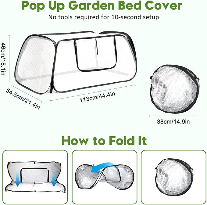 2 Pcs Winter Plant Covers, Pop Up Raised Garden Bed Cover 44"x21"x18" for Freeze & Snow Protection – Greenhouse Cover with Stakes, Protects Vegetables & Seedlings in Raised Beds