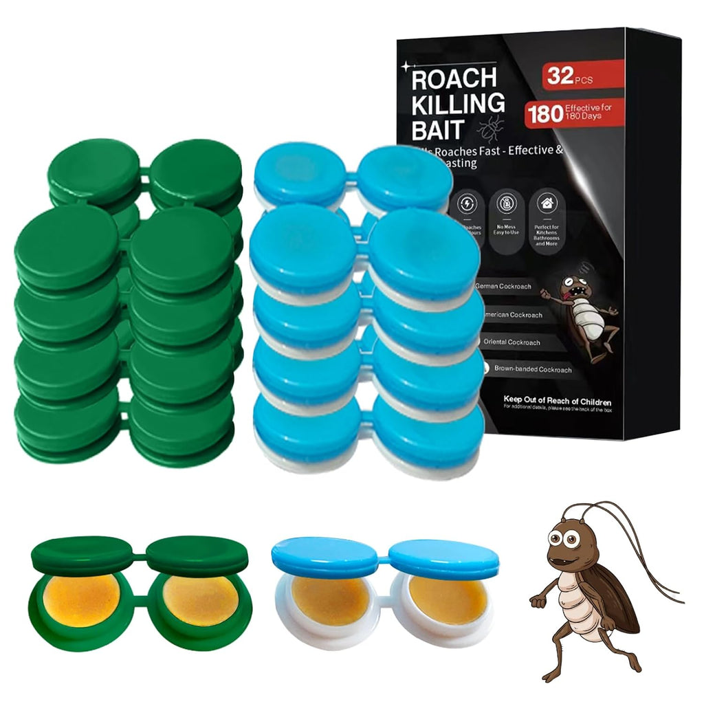 32 Pack Cockroach Gel Bait, Highly Effective Roach Killer Indoor Infestation Solution, Fast Acting Cockroach Killer Indoor Home Kitchen Use, Easy to Apply & No Mess Roach Bait, Long-Lasting