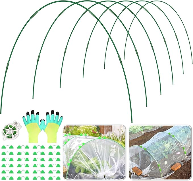 30 Pcs Garden Hoops for Raised Beds, 6mm Greenhouse Hoops Grow Tunnel Fiberglass Hoop House Kit, 6 Sets Plant Support Garden Stakes Hoops Frame for Netting Shade Cloth Row Cover Garden Supplies