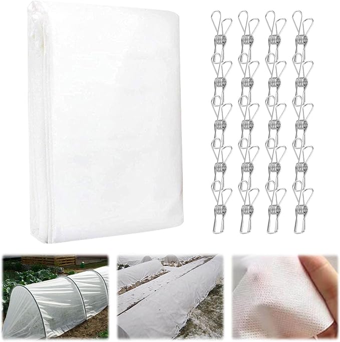 Plant Covers Freeze Protection with 20 Stainless Steel Clips, 10 x 29.5Ft Frost Cloth Plant Blankets Floating Row Cover for Outdoor Plants Raised Bed Greenhouse
