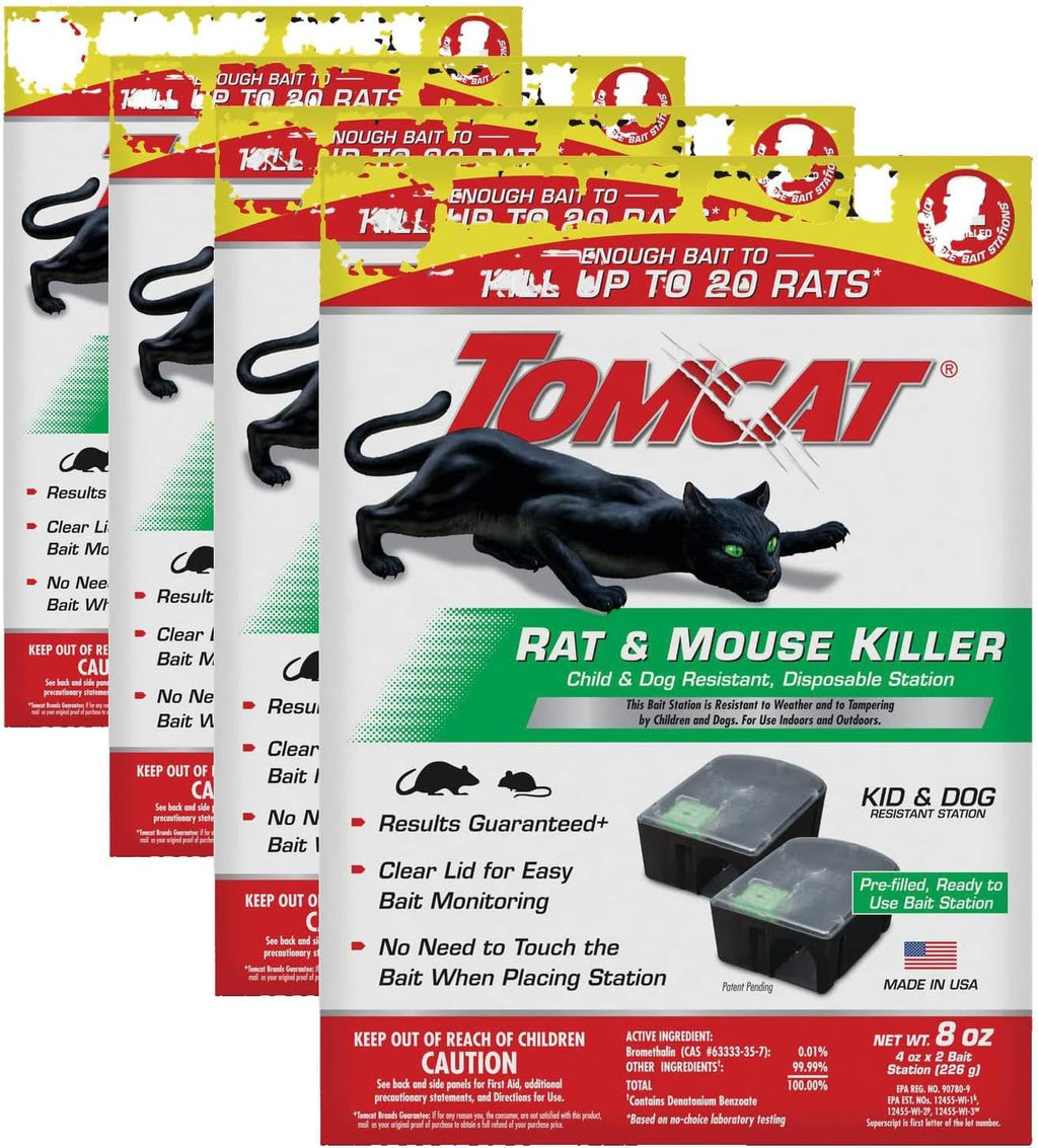 Tomcat Rat & Mouse Killer, Child & Dog Resistant Refillable Station — Tamper-Resistant Indoor/Outdoor Bait Station with Clear Monitoring Window, 1 Station and 15 Bait Blocks