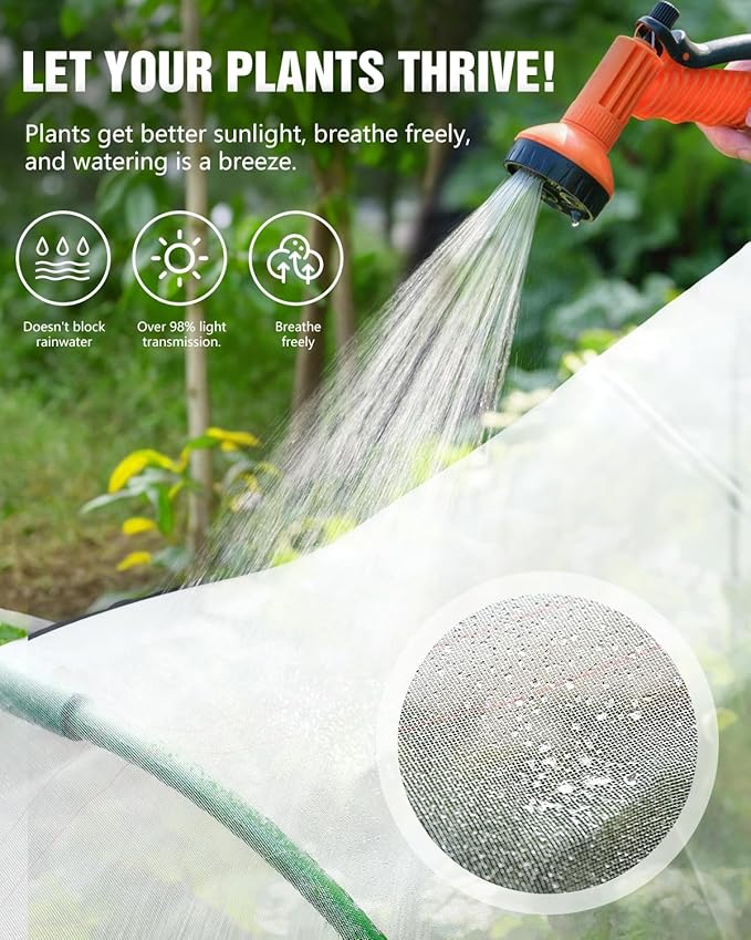 joyhalo Garden Netting for Raised Beds, 6 Sets Garden Hoops with for Raised Beds 10x30 Ft Garden Net, Bird & Cicada Net for Trees, Garden Mesh Netting for Greenhouse, Vegetable, 18 Clips Included