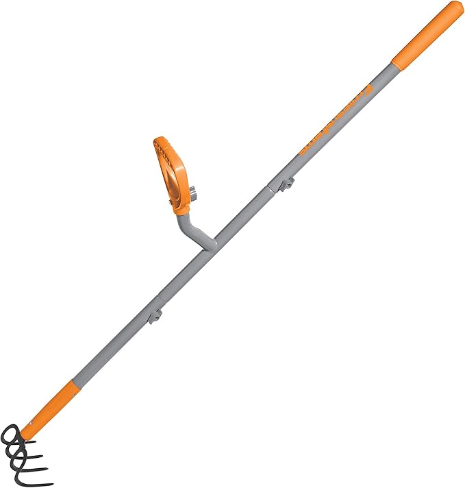 ErgieShovel 54" Ergonomic Steel Garden Cultivator w/ D Grip Handle, 4 Tine Head Lawn Tool for Yard Work, Soil Aeration, & Weeding, Orange - ERG-CLTV45