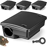 Qualirey 4 Pack Rat Bait Stations Large Rodent with Key Reusable Mouse Stations Mice Blocks Heavy Duty Boxes for Outdoor Rodents Mice Blocks, Bait Not Included, Black (9.8 x 7.5 x 3.9 Inches)