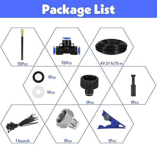 49.21Ft Drip Irrigation Kit, Garden Drip Irrigation System - 360° Adjustable Automatic Watering System with Brass Nozzles for Yard, Lawn, Greenhouse Plants